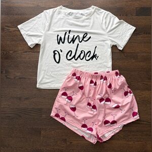 Wine O'Clock Women's Pajama Set - White and Pink